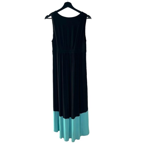 Soma Black Teal Colorblock High Low Sleeveless V Neck Dress Medium - Picture 4 of 11
